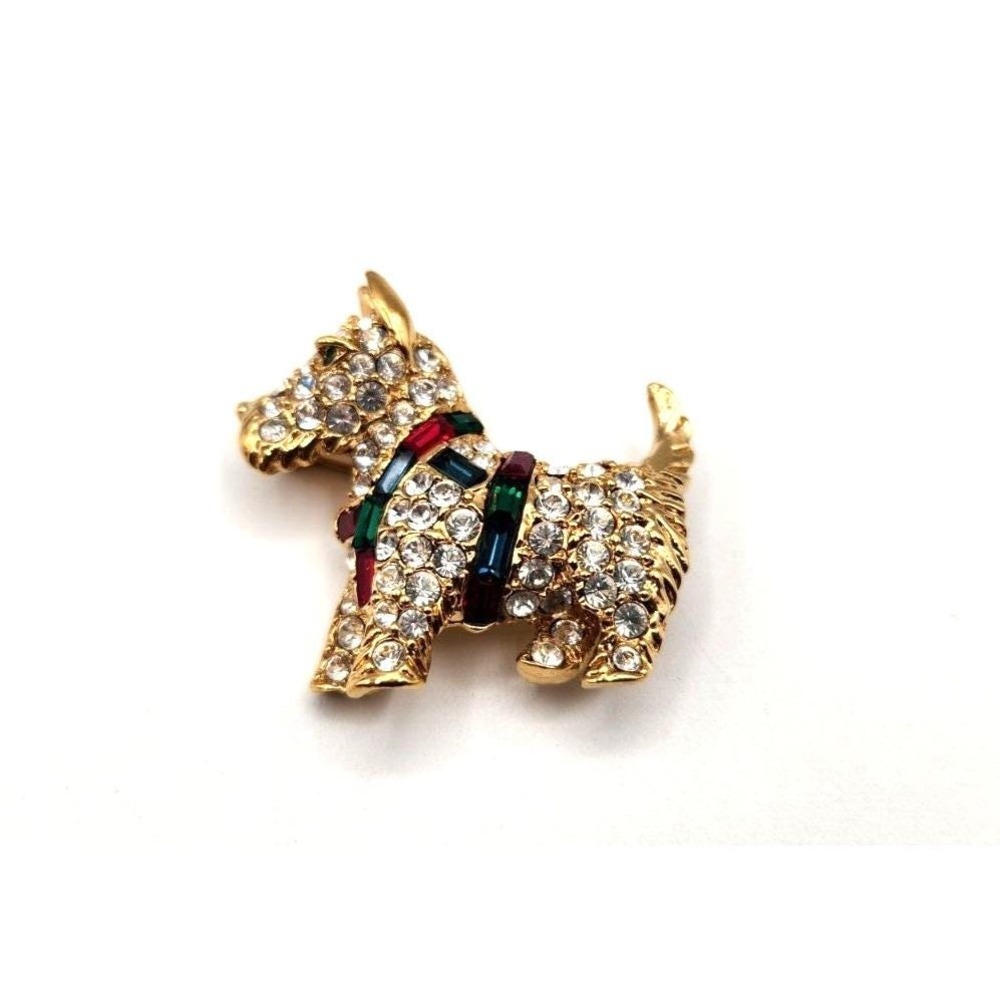 Kenneth Jay Lane KJL Brooch Scottish Terrier Dog Vintage Rhinestones Signed
